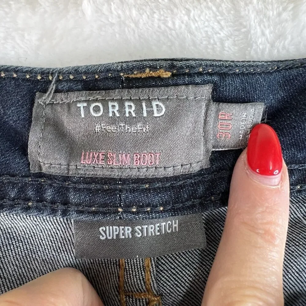 Torrid Plus 30 Luxe Slim Boot Cut Jeans Super‎ Stretch Mid Rise Rainstorm NEW